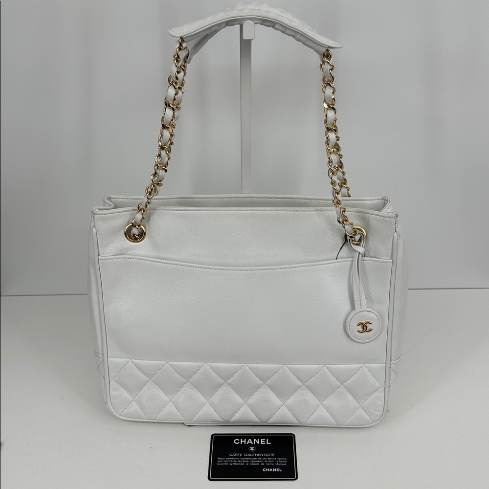 Authenticated CHANEL Quilted Shoulder Bag- White - Picture 11 of 16